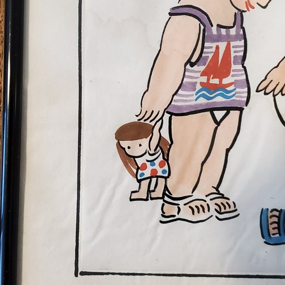 Framed Asian Inquisitive girl & boy w/lettering Art - Rare/Unique - Picture 3 of 3